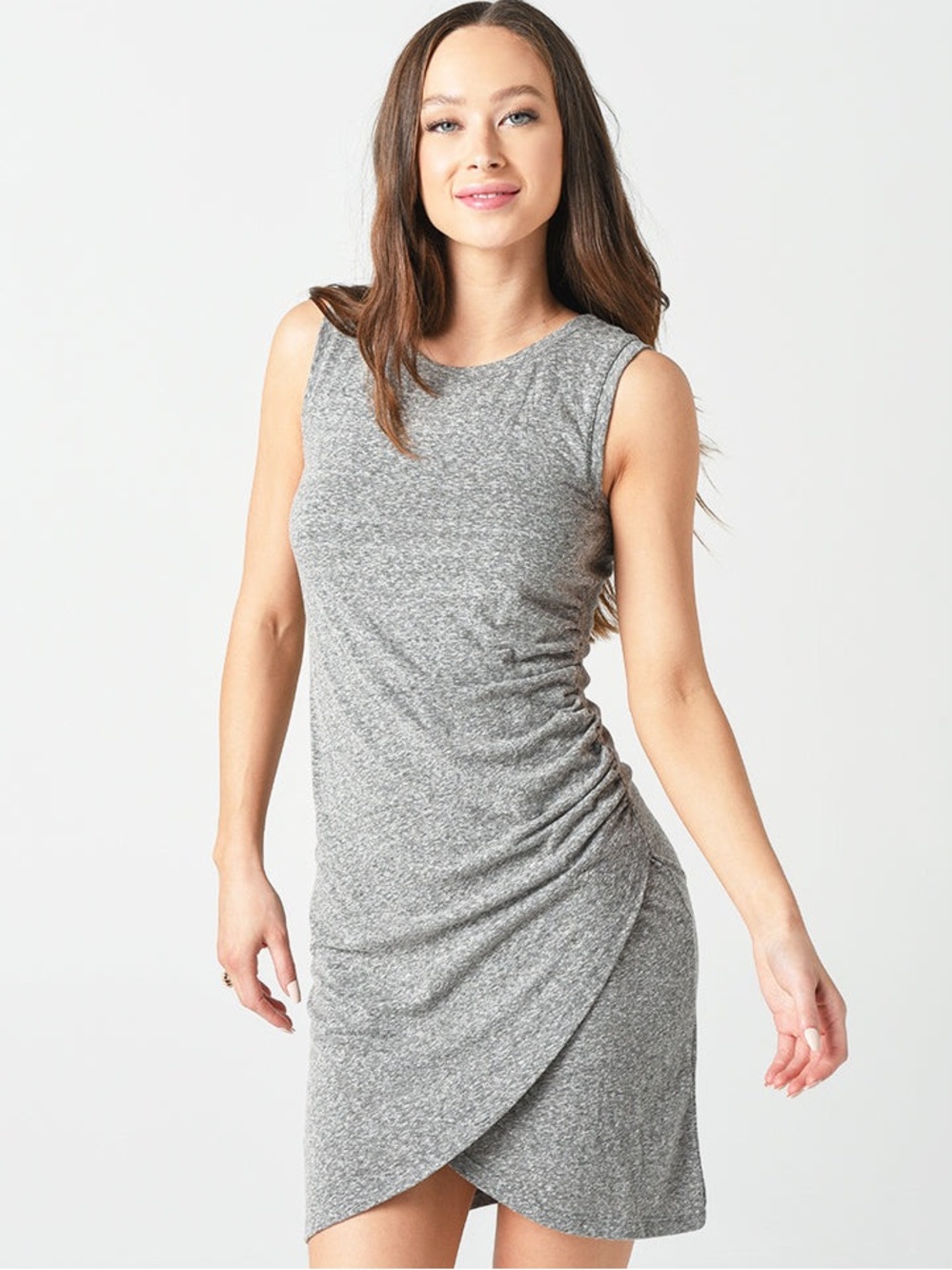 Z Supply Triblend Tulip Midi Dress Heather Gray Size XS Ruched Bodycon Classic